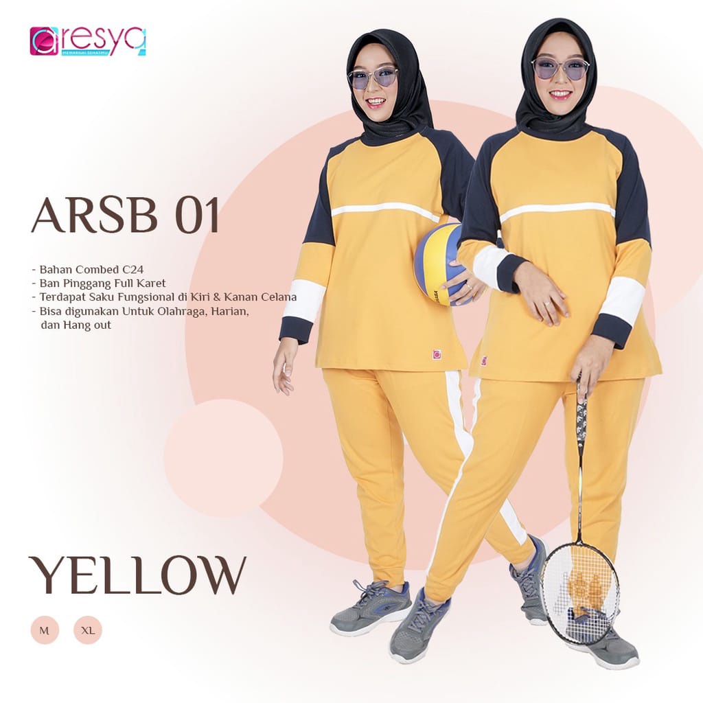 Jual New Setelan Baju Olahraga Wanita Muslim Muslimah Arsb Yellow Shopee Indonesia