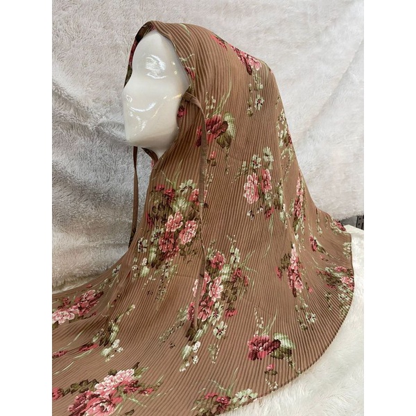 bergo plisket motif/maryam motif/jilbab bergo plisket motif-Mocca