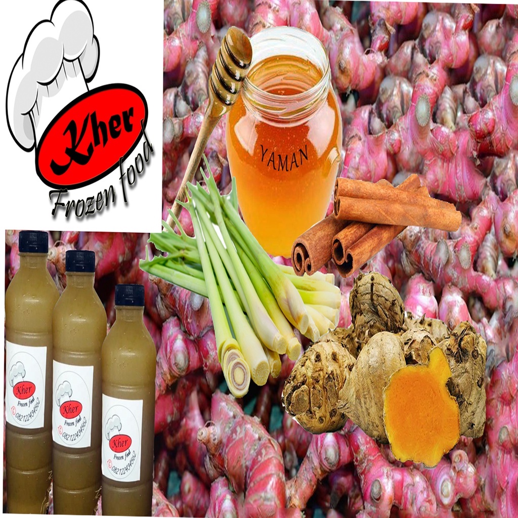 

JUS JAHE MERAH, DAUN SEREH, KAYU MANIS, TEMULAWAK, MADU MANUKA.