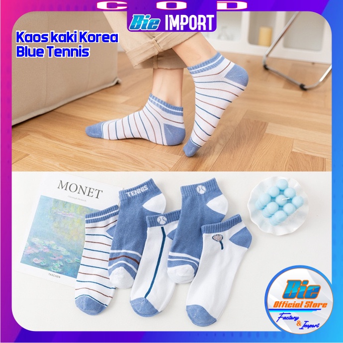 Kaos Kaki Korea Wanita Motif Blue Tennis Impor Best Seller