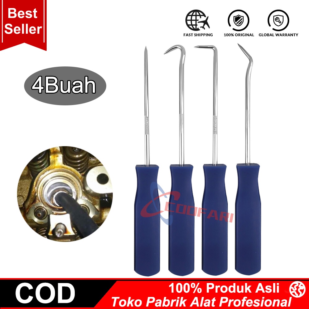 COOFARI Set Obeng Segel Minyak Kendaraan Otomatis, 4 Buah 135Mm Set Obeng Segel O-ring Penarik Gasket Pelepas Alat Kait