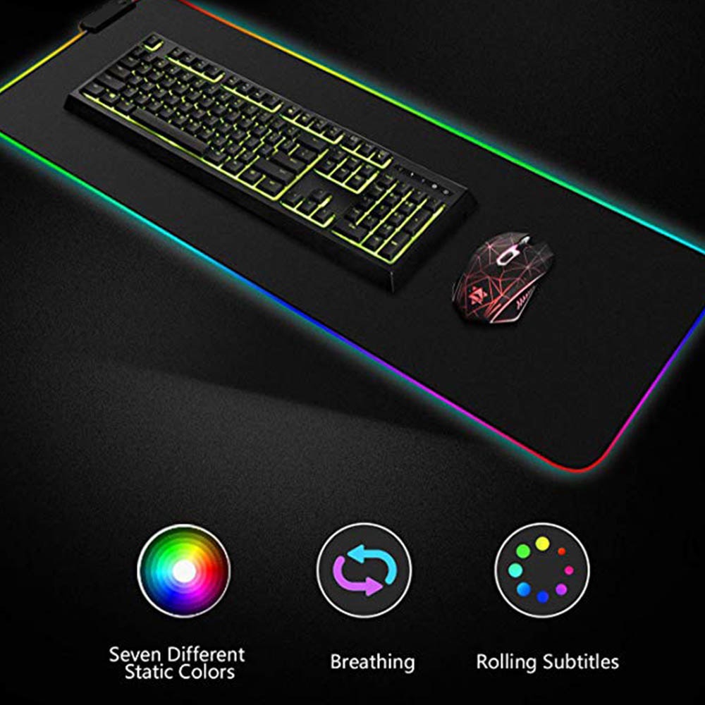 Gaming Mouse Pad Glowing RGB LED High Precision 300 x 800 x 4 mm Black