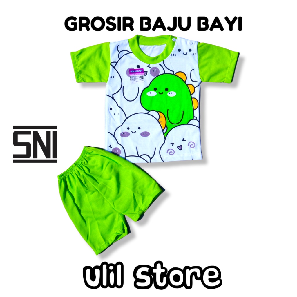 Setelan Baju Pendek Baju Bayi Kancing Pundak Usia 3-15 Bulan NDL Motif