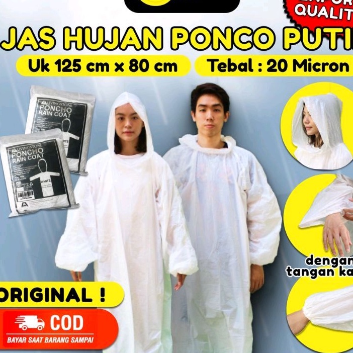 Jas Hujan Plastik Ponco Warna PUTIH Export Quality / Tebal &amp; Murah