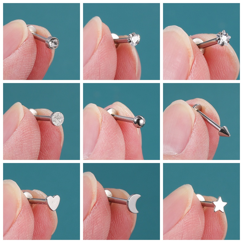 1pc 6 / 8 / 10mm Anting Tindik Bibir / Telinga Bentuk Bintang / Hati Bahan Stainless Steel