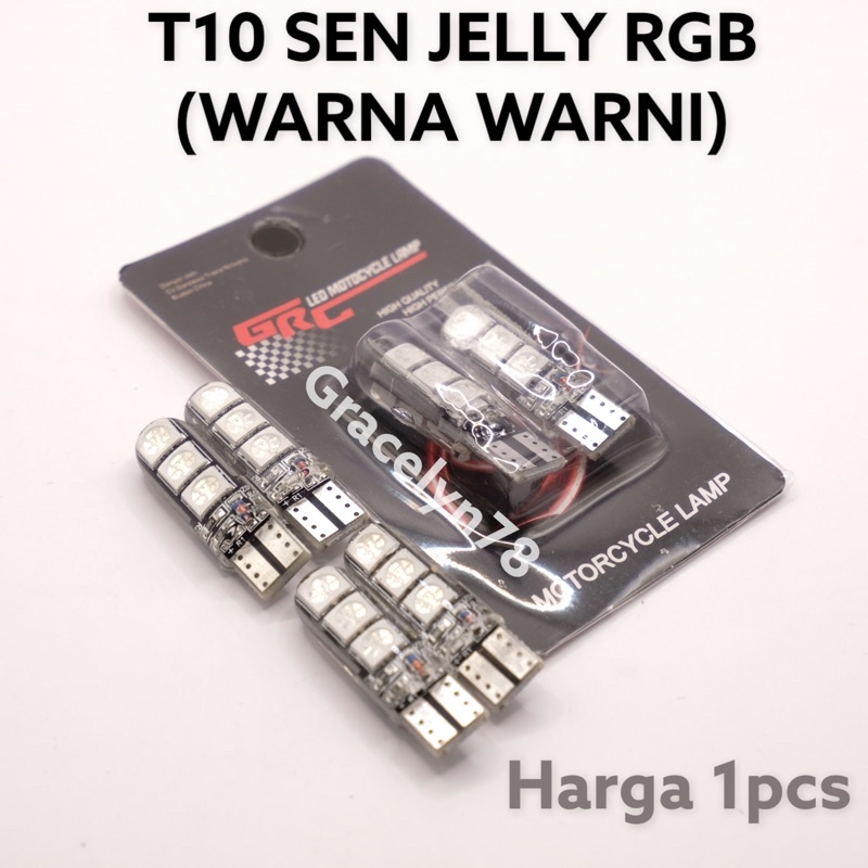 Lampu SATUAN bohlam sen jelly 6 Led besar t10 flash kedip RGB Warna warni senja sein jelly kedip T10