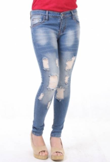 Celana Ripped Skinny Jeans Wanita Denim JSK Jeans Import Quality