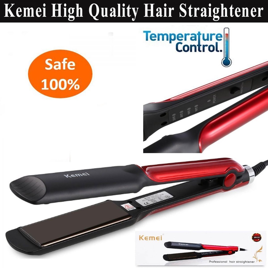 【COD+dalam stok+Pengiriman Cepat】Catokan KEMEI KM 531 Catok rambut Lurus temperatur suhu ionic Elektric Straightener Profesional Catok Penggunaan basah dan kering Red  PTC Heater /Aluminum / Ceramic Painting