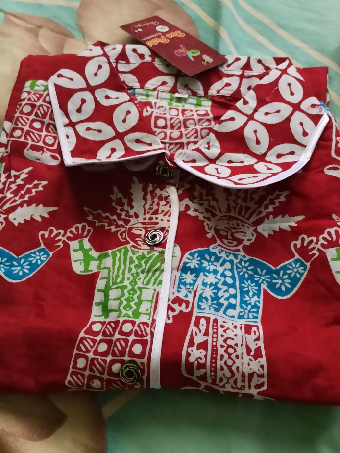 Kemaja Batik Wanita Blouse Atasan Motif Ondel Ondel Warna Merah & Hitam Size S-m-l-xl-xxl-3l-4l-5l