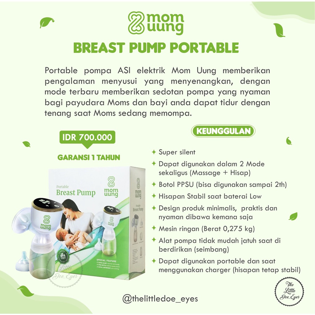 Mom Uung Breast Pump Portable Elektrik Super Praktis FREE KANTONG ASI