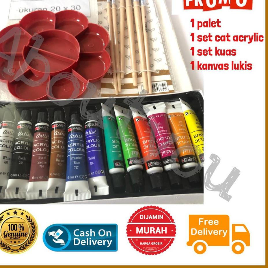 

Terlaris✤ PAKET LUKIS KOMPLIT 4 in 1 KANVAS Besar Cat Akrilik Palet Kuas Set Melukis Lengkap Y64 ➡