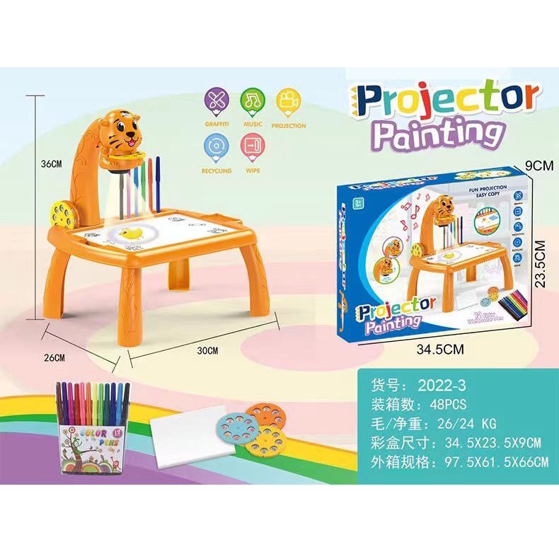 Meja Proyektor Anak Meja Gambar Anak Mainan Edukasi Anak Meja Lukis Anak Motif Mainan Proyektor-Macan Orange
