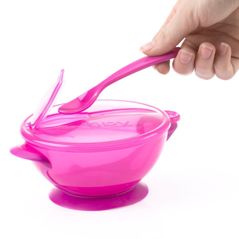 NUBY - Suction Bowl N Spoon Lid - Mangkok Bayi - Travel Fresh Bowl