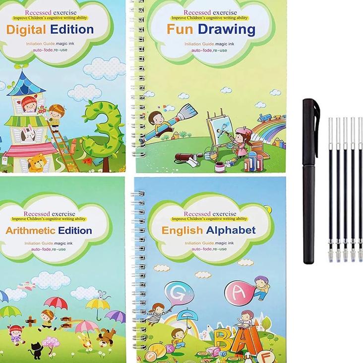 

Miliki - 1set 4 Buku Magic Pratice Book Buku Anak Belajar Menulis Buku 3D .