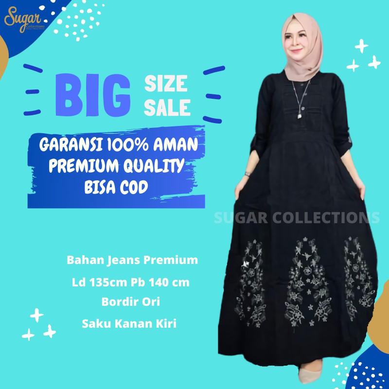 Gamis Jeans Terbaru Model Casual Dress 2021 Ld 130 Kancing Aktif Saku Kanan Kiri