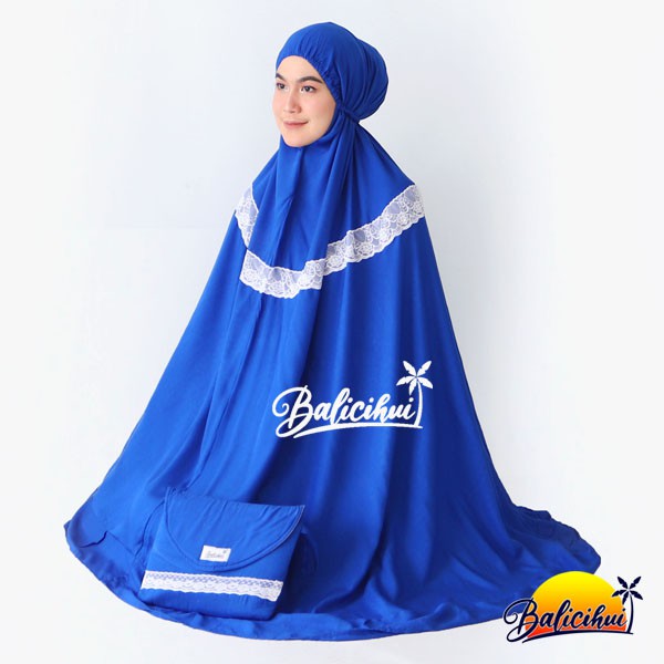 Balicihui Mukena Yasmina Luxury Blue Polos Mukena Bali Dewasa Jumbo