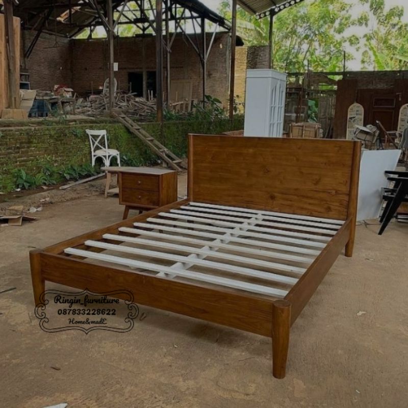 Tempat tidur set nakas kekinian minimalis kayu jati aesthetic scandanavian modern