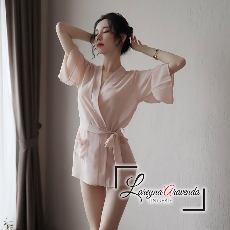 Set Lingerie + G String Seksi Model Kimono Premium Transparant LG421