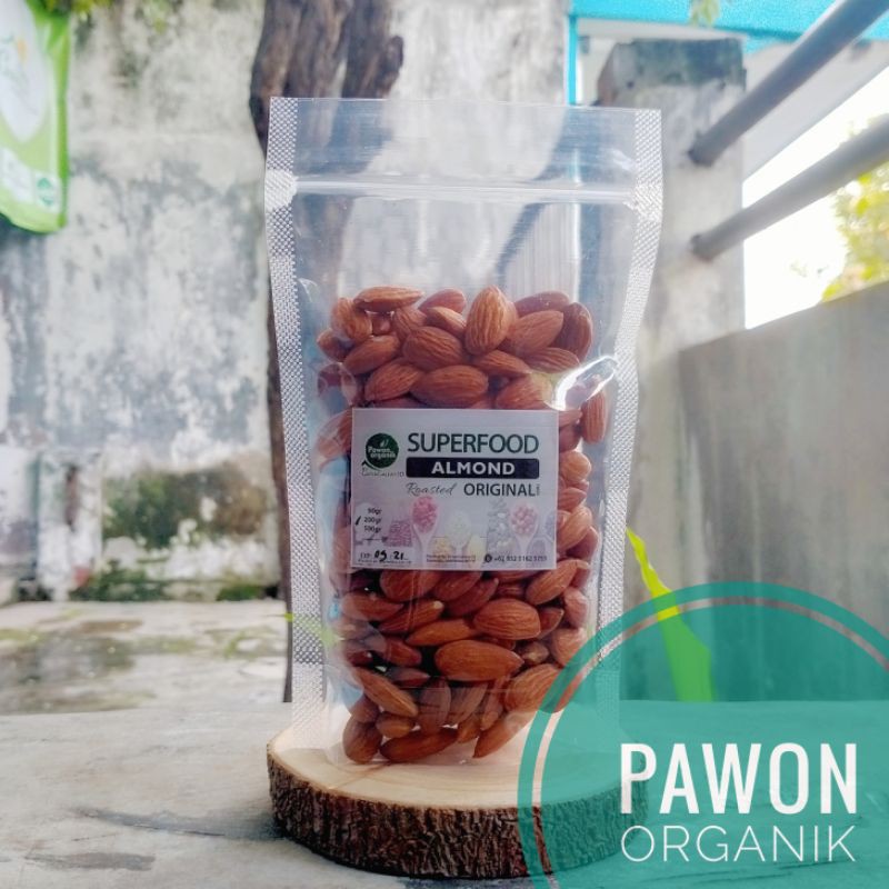 Roasted Almond Whole /Almond Utuh Panggang 90gr 200gr Pawon Organik Surabaya