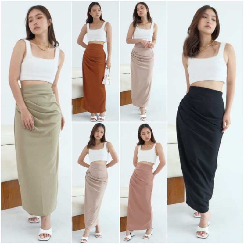 ❣️ SPECIAL PRICE ♡ PREMIUM ♡ ORIGINAL ! LONG MAXI FREYA FRONT PLEATED TEXTURED BACK SLIT SKIRT ( HIJAB FRIENDLY )