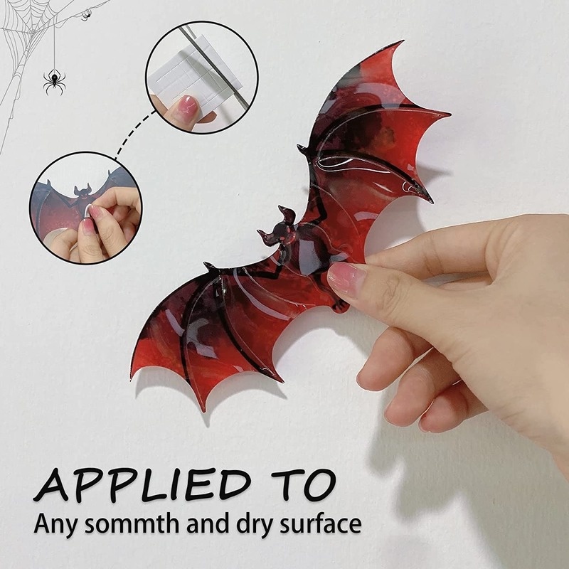 12pcs / Set Stiker Dinding Decal Desain Kelelawar Labu 3D Model Anti-Air Untuk Halloween