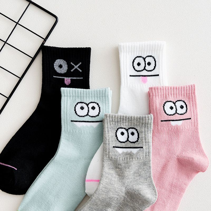 [littlecrab] Kaos Kaki Motif Mata Emoticon Lucu Kaos Kaki Japanese Ghost Warna Soft Cute Eyes Women Socks Pink Grey Black White Hijau Mint Kaos Kaki Lucu Berkualitas Kaos Kaki Panjang High Quality Korean Style