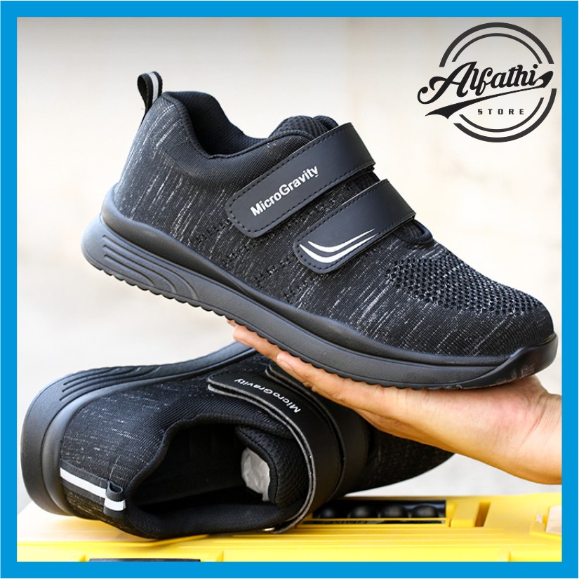 AlFathi Sepatu Safety Sneakers Sport New Hitam Tanpa Tali