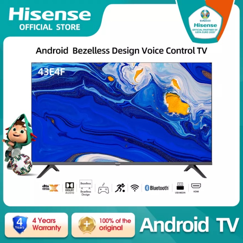 Hisense 43 inch HD Android Smart TV-Bezellless Design-Dolby Audio- Voice Control- Bluetooth-USB-HDMI