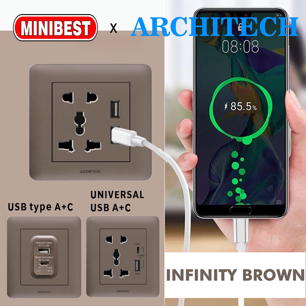 MINIBEST ARCHITECH INFINITY BROWN / SAKLAR USB / STOP KONTAK COLOKAN A63 NEW 2.3