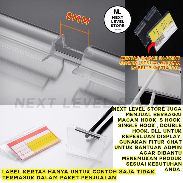 Label Plastik PVC Price Tag Card Name Etalase Double Hook - ADA 3 SIZE - SMALL/MEDIUM/LARGE - 4.2cm x 6cm/8cm/10cm