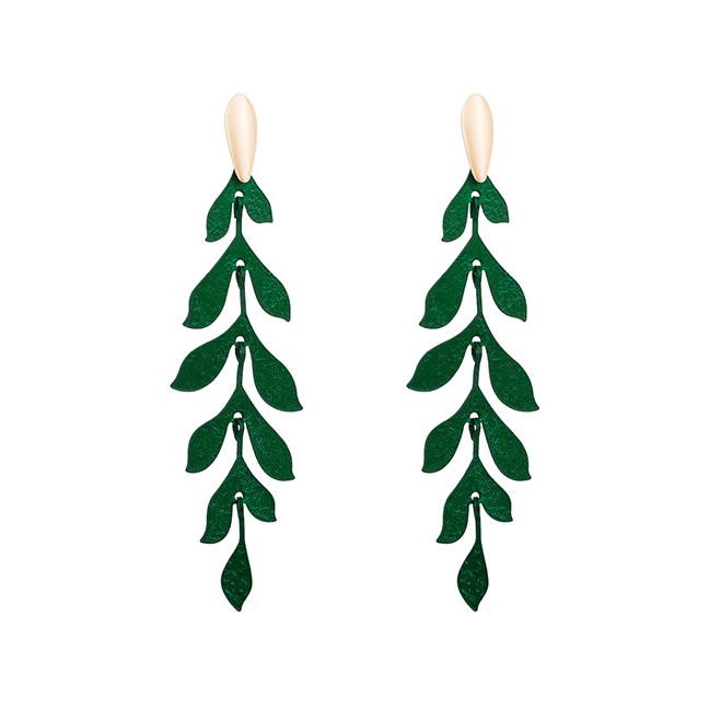 LRC Anting Tusuk Fashion Willow Leaf Multilayer Alloy Leaf Earrings D86698