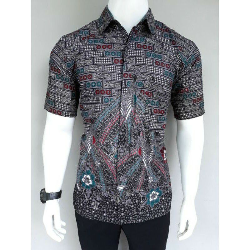 BSWART Batik HRB026 Kenongo Hem Batik Abu Bata Kemeja Batik Pria Batik Jumbo Batik Bigsize