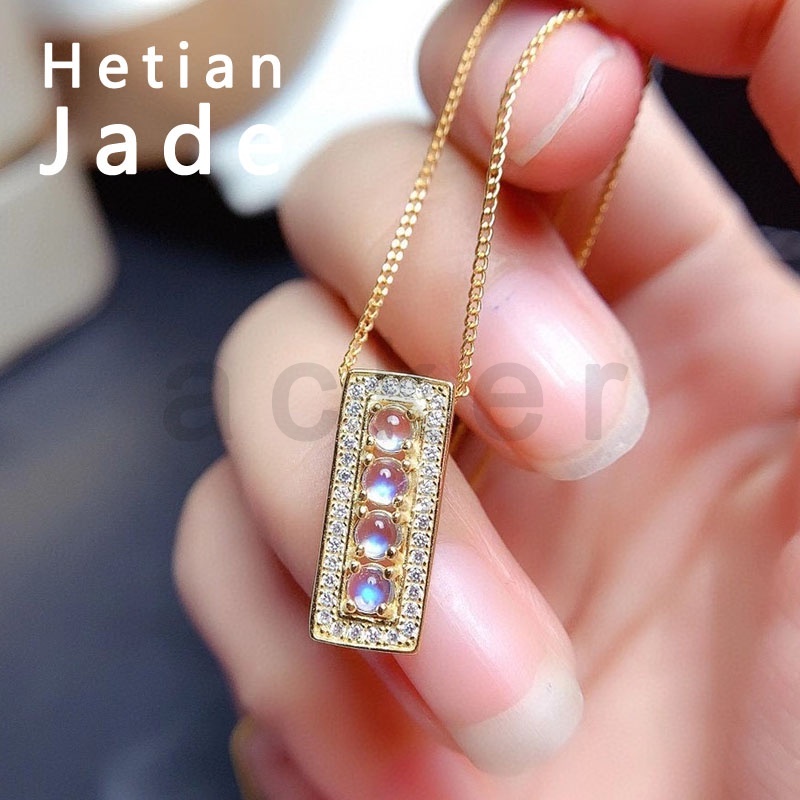 Kalung Liontin Giok Hetian Aksen Berlian Imitasi Ukuran 3x3mm Untuk Wanita