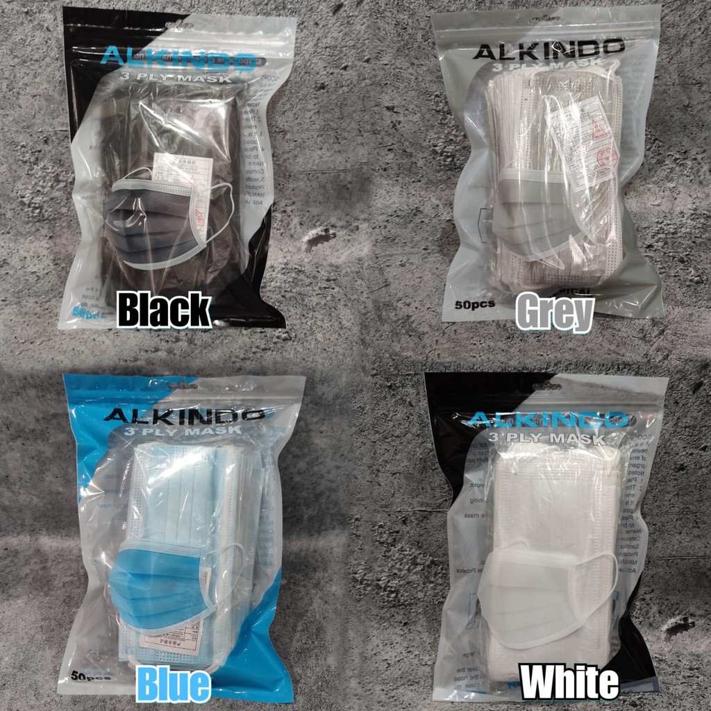 MASKER ALKINDO 3ply - 50pcs/pouch WARNA PUTIH / BIRU / ABU / PINK