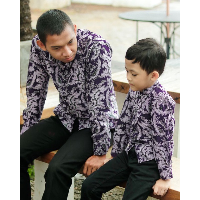 Batik Anak Slimfit Panjang Motif Casual Warna Ungu Lilac