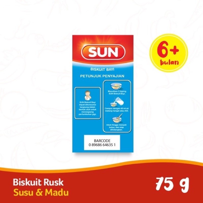 SUN Biskuit Bayi Rusk 6+ Rasa Pisang / Susu &amp; Madu 75 gr MPASI BAYI