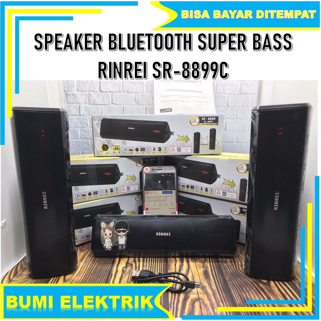 SPEAKER BLUETOOTH PORTABLE RINREI SR-8899C SUPER BASS PLAY WITH USB BT FM RADIO TF CARD SPEAKER WIRELESS XTRA BASS