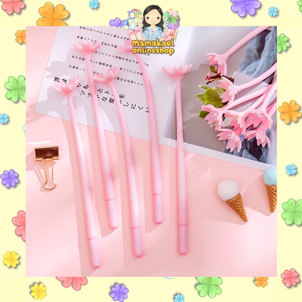 

Pulpen bunga sakura cherry blossoms cantik tinta gel hitam MK1341