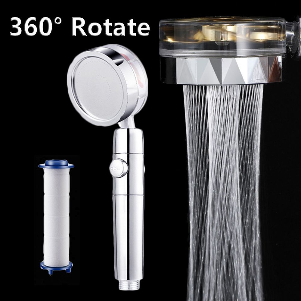 PREVALENT Turbo Charged Handheld Turbocharged Pressure Water Saving Spray 360 Rotated Rainfall Shower Head Bathroom Pressurized Massage Turbo Fan with Filter and Pause Switch Spinning Propeller Shower