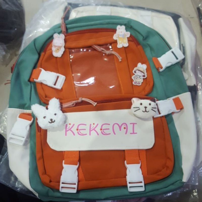 TAS RANSEL Model KOREA BACKPACK IMPORT Kode 237 Ada Pin Boneka Kelinci dan Kucing