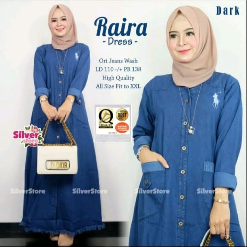 (BISA COUPLE) RAIRA MAXY | Dress Jeans Wanita dan Anak Usia 8-10th | Gamis Jeans Kekinian