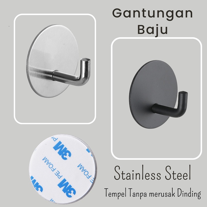 Gantungan Baju Handuk Kapstok Hitam Hanger Dinding Stainless