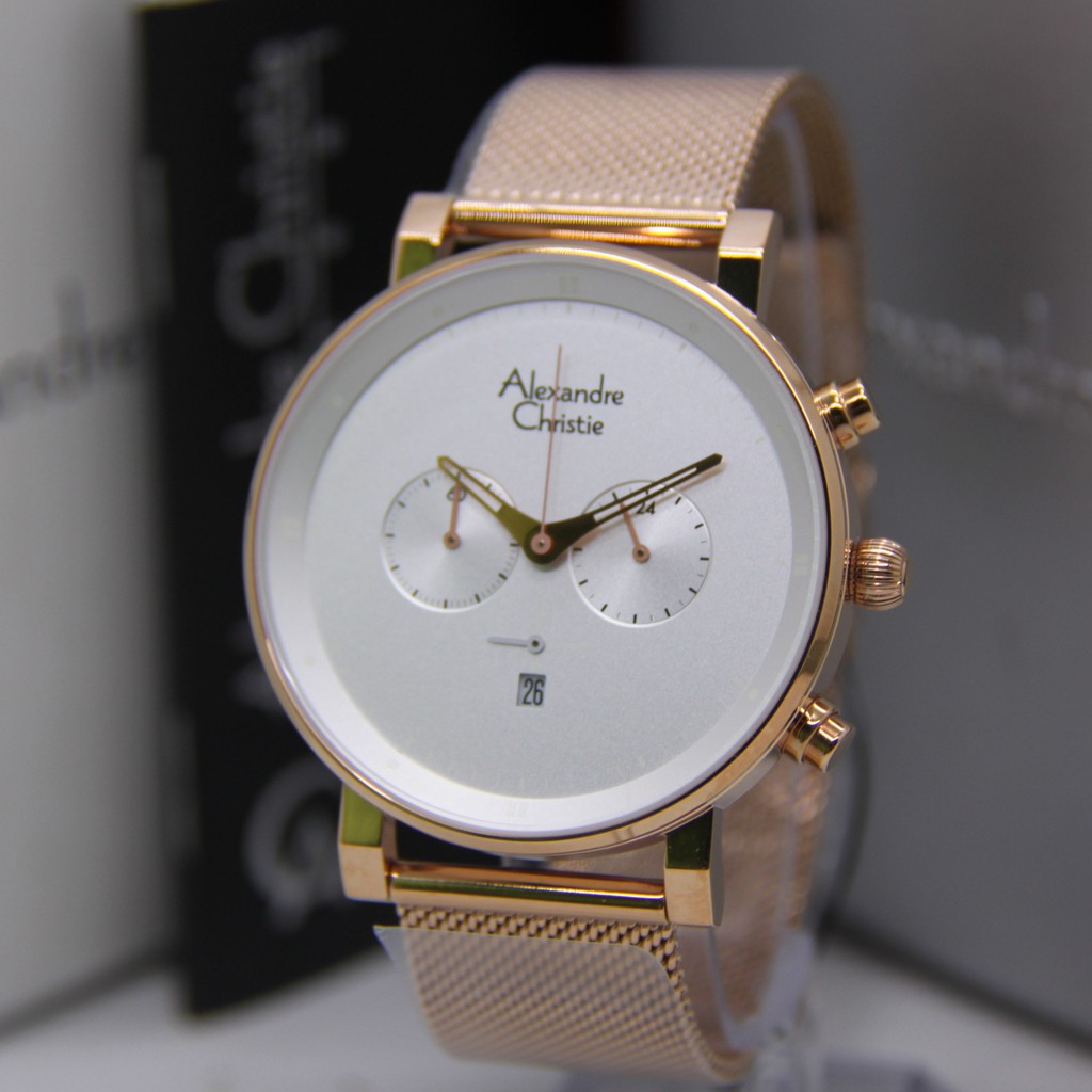 ALEXANDRE CHRISTIE 6547 PRIA ROSEGOLD WHITE ORIGINAL AC6547 AC 6547 JAM TANGAN COWOK ARLOJI COWOK