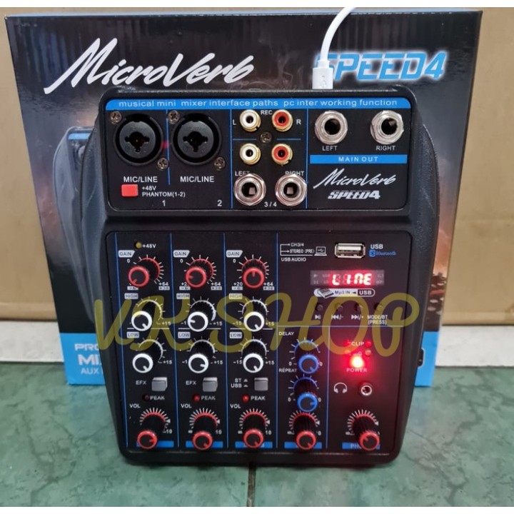 Mixer 4 channel Microverb Speed4 bluetooth USB MP3 recording