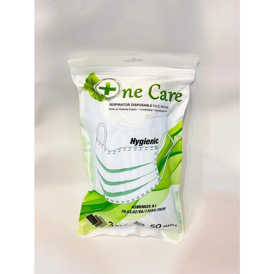 Masker 3ply Earloop SACHET EMBOSS Onecare Hygienic Isi 50pc Kemenkes