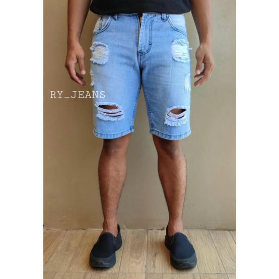 jeans pendek sobek pria celana jeans hitam pendek ripped jeans