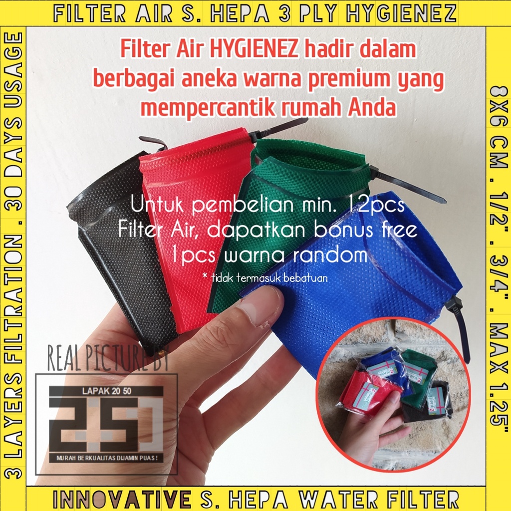 Filter Air Kran HYGIENEZ Saringan Kain 3 Lapis Mikron Semi Hepa Terbaik Kantong Kantung Sambungan Tambahan Keran Wastafel Bak Kamar Mandi Tandon Toren Sumur Bor PDAM Akuarium Aquarium Ikan Kolam Renang Minum Batu Penyaring Penjernih Alami Keruh Bau