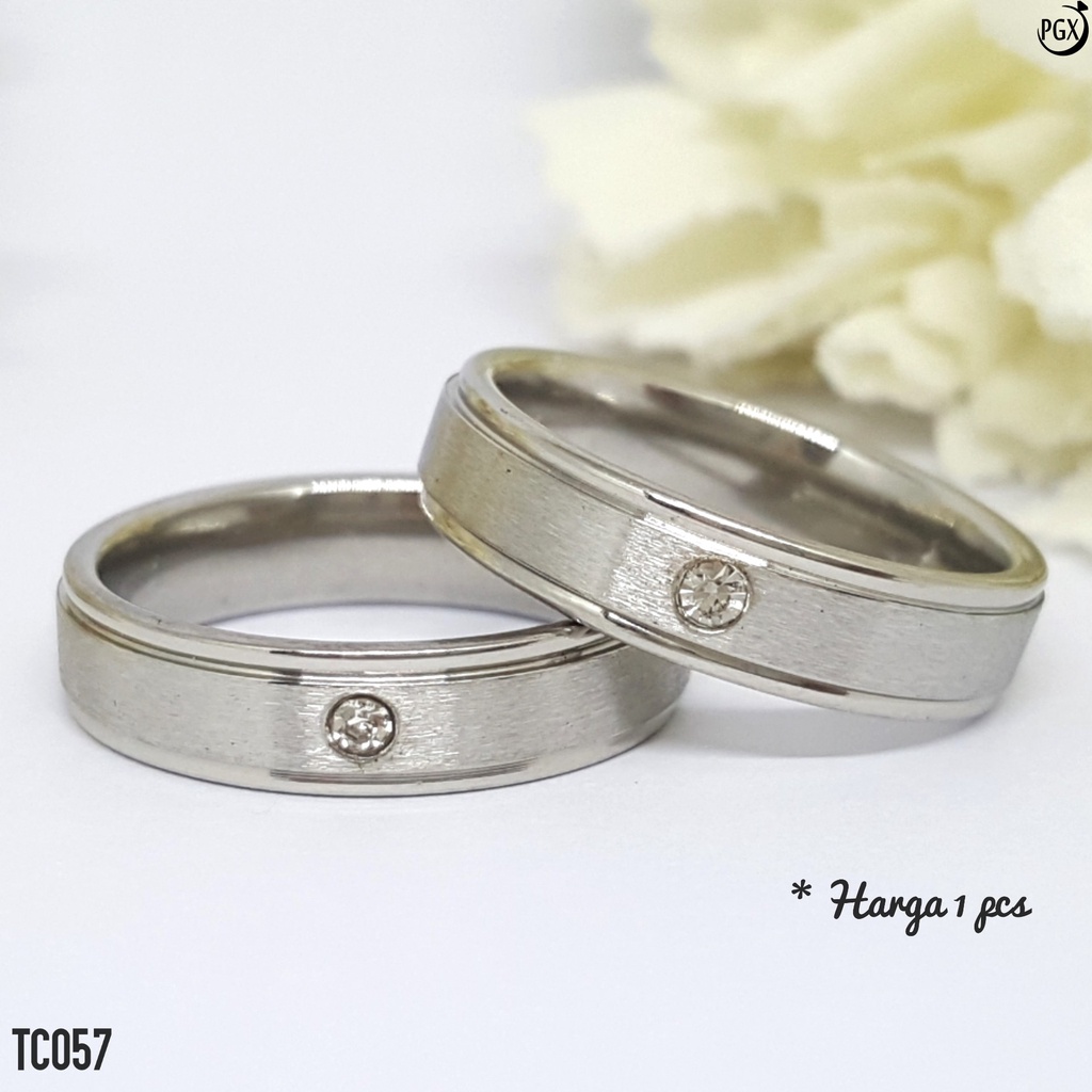 PGX Cincin Titanium Couple Silver Tunangan Aksesoris Fashion Perhiasan Anti Karat - TC057