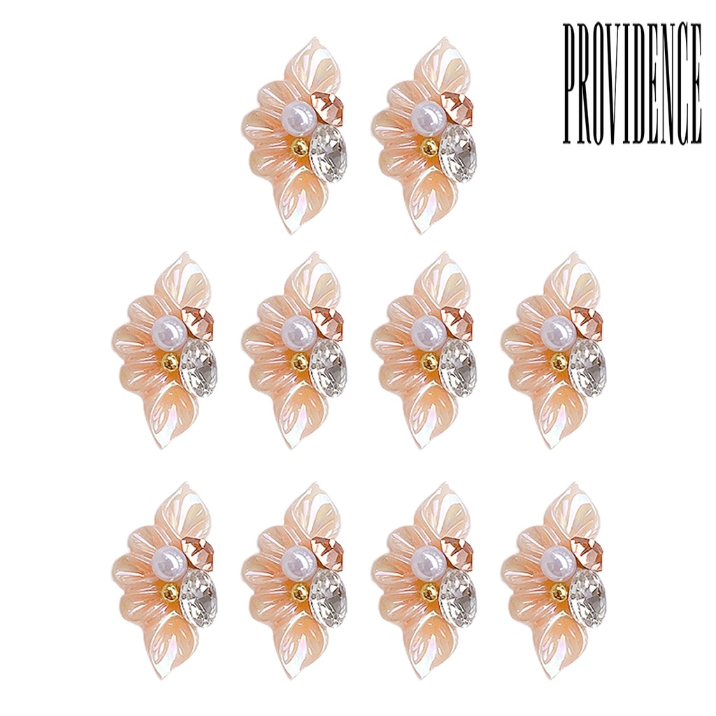 Providence 10Pcs / Set Hiasan Kuku 3D Bentuk Bunga Aksen Mutiara Imitasi Bahan Resin Untuk Nail Art / Manicure DIY