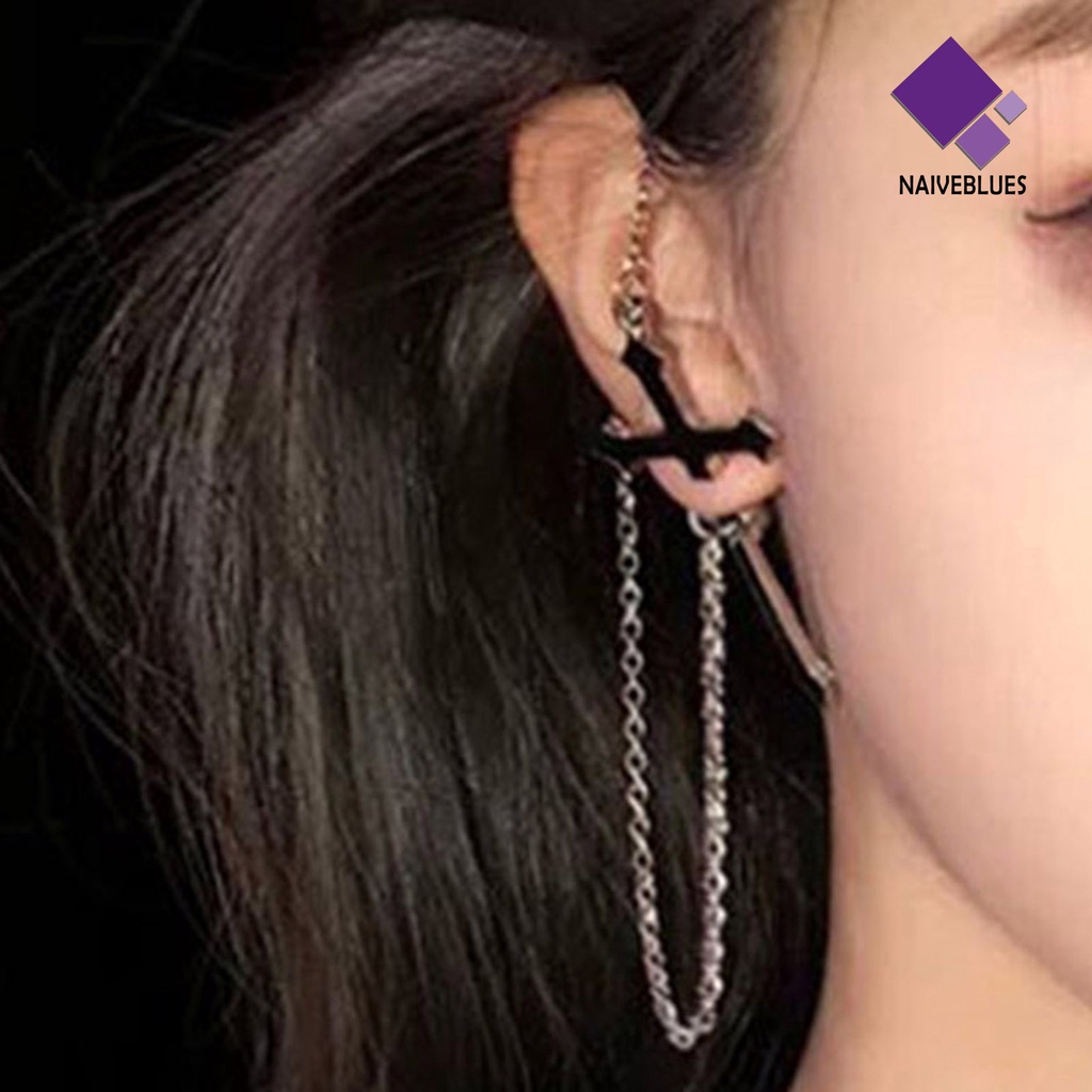 1 Pc Anting Rantai Menjuntai Desain Salib Untuk Dekorasi Harian